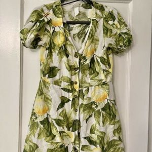 H&M Lemon Print Puff Sleeve Mini Size S